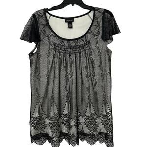 Black Mesh Overlay Whimsigoth Flutter Sleeve Lace Dark Romantic Fairy Top 14/16